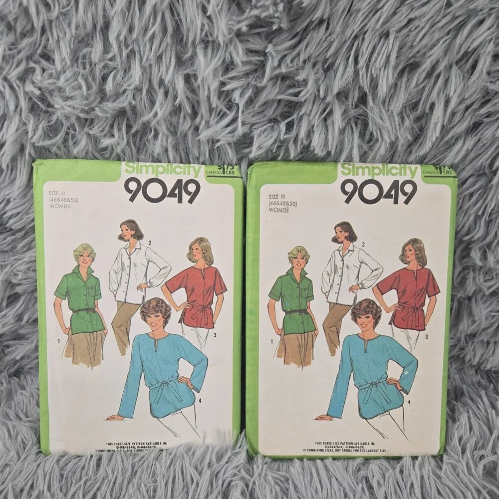 Lot Of 2 Simplicity Sewing Pattern 9049 Tunic and Tie Belt 46 &48 & 50 VTG 1979